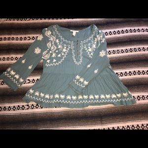 Blue green long sleeve blouse